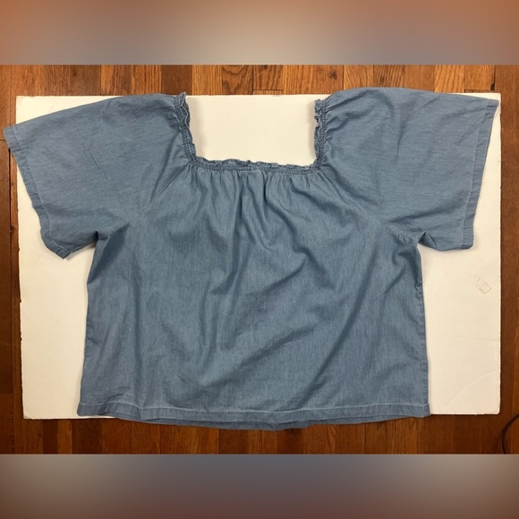 GAP Blue Ruched Puff Sleeve Blouse - Picture 4 of 7